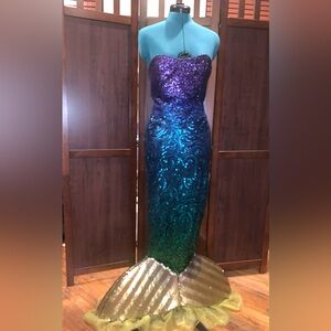 1 of a kind two-in-one mermaid costume and sequin gown.